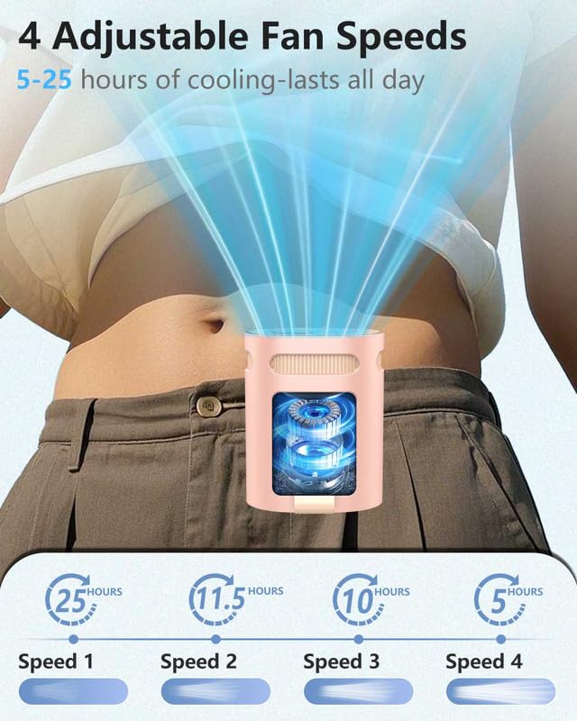 Image of Waist Fan Clip on Cold Air-Mini Lightweight Portable Fan Rechargeable Battery Powered,Small Personal Wearable Shirt Belt Hard Hat Hip Back Body Fans,Cooling Hanging Neck Cooler Ac for Men Women Kids