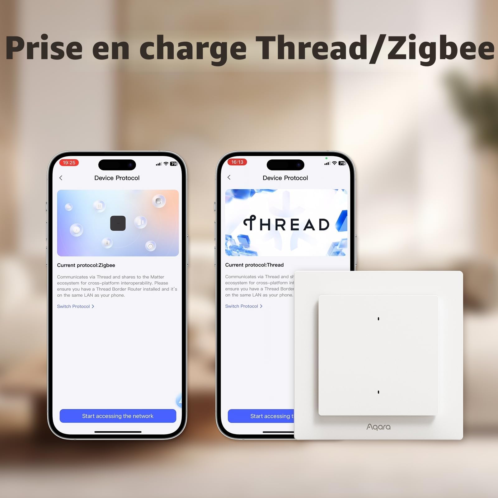Aqara Interrupteur d'éclairage H2 UE (2 Groupes 1 Canal, 2-en-1 Neutre), Interrupteur Mural Intelligent avec Thread/Zigbee, Matter over Thread, Compatible avec Apple Home, Alexa, Google Home