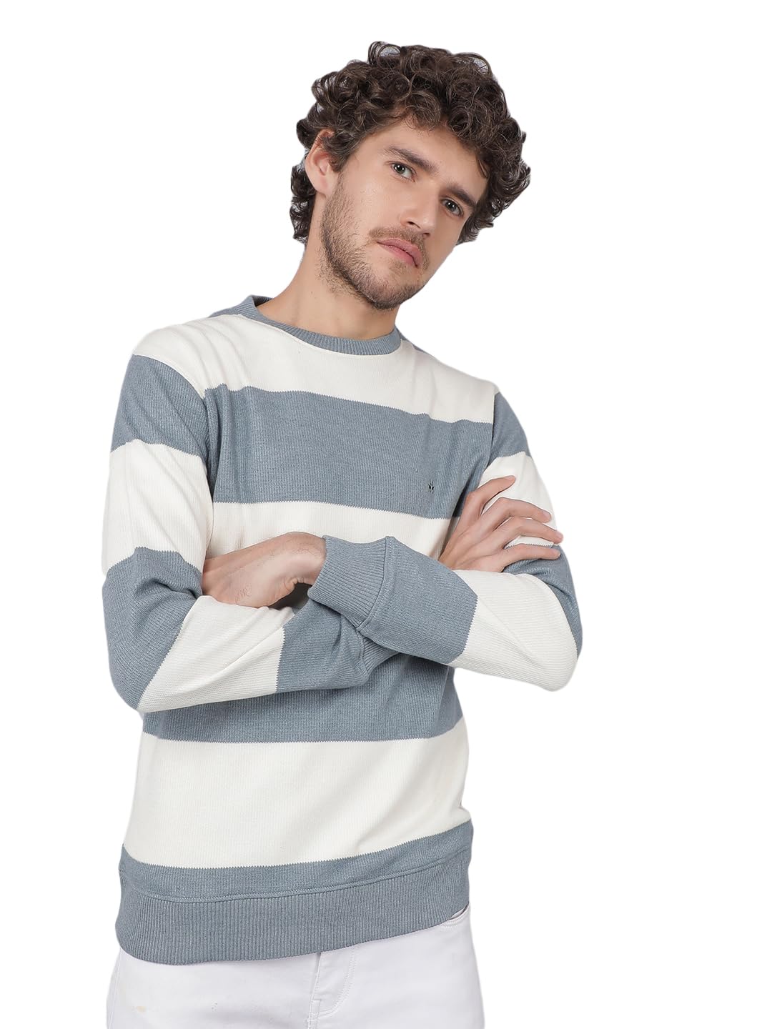 Men's Blue Horizontal Stripes Sweatshirt-image-31