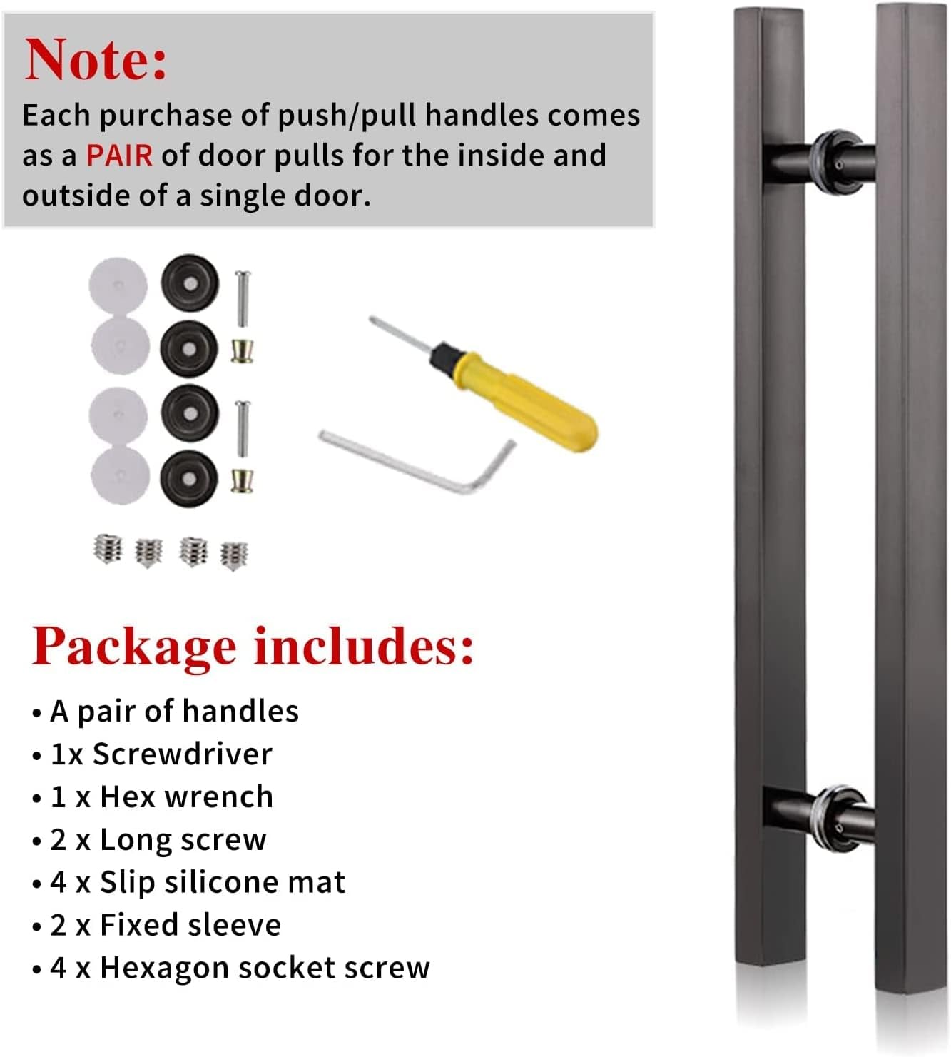 Door Push Pull Bar Handle Set, Long Interior Exterior Wooden Glass Door Bar Handle with Tools and Screws, Stainless Steel Entry Door Handle (Black 80cm/31.5in)