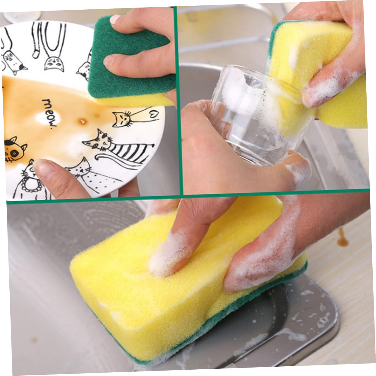 FONDOTIN 11x7x3cm Double-Sided Kitchen Cleaning Sponge Dish Scrubber High-Density Scouring Pad Reusable Sponge Set