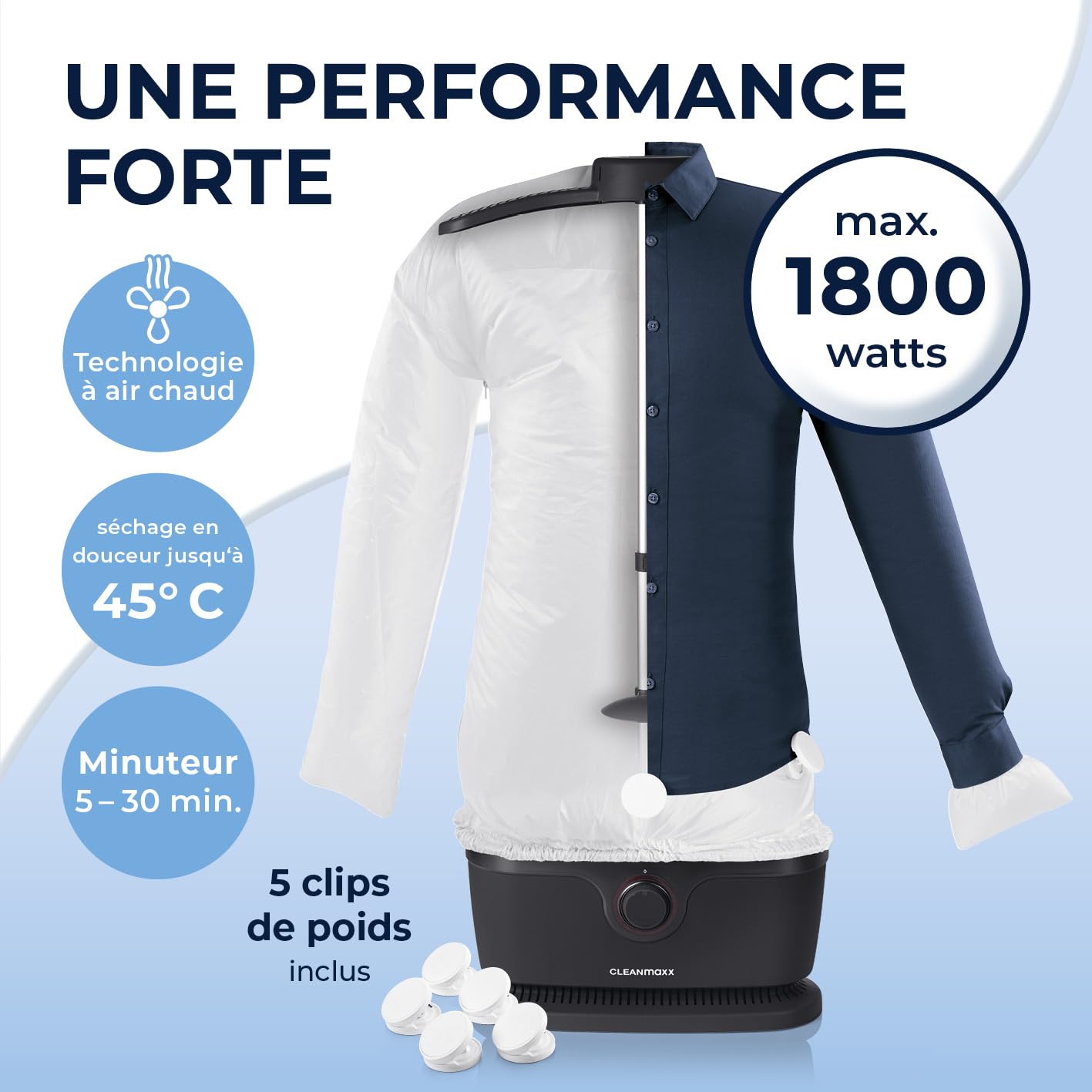 CLEANmaxx Repassage automatique de chemises PRO | Remplace le fer à repasser, le défroisseur vapeur et le steamer | Appareil de repassage pour chemises, chemisiers & t-shirts | Innovant & efficace