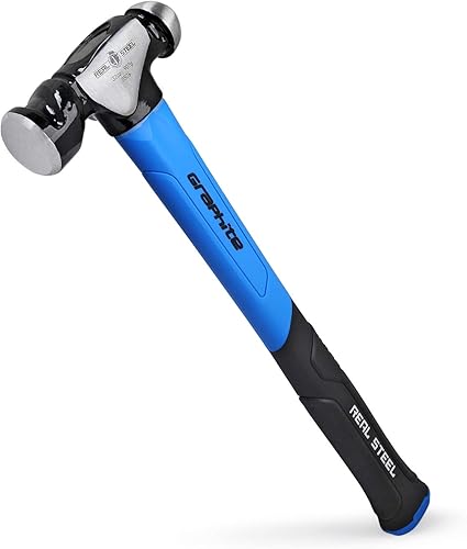 Miniatura 10 de REAL STEEL Martillo de bola de 16 onzas con agarre de cojín antideslizante, martillo de bola forjado de grafito forjado 0504