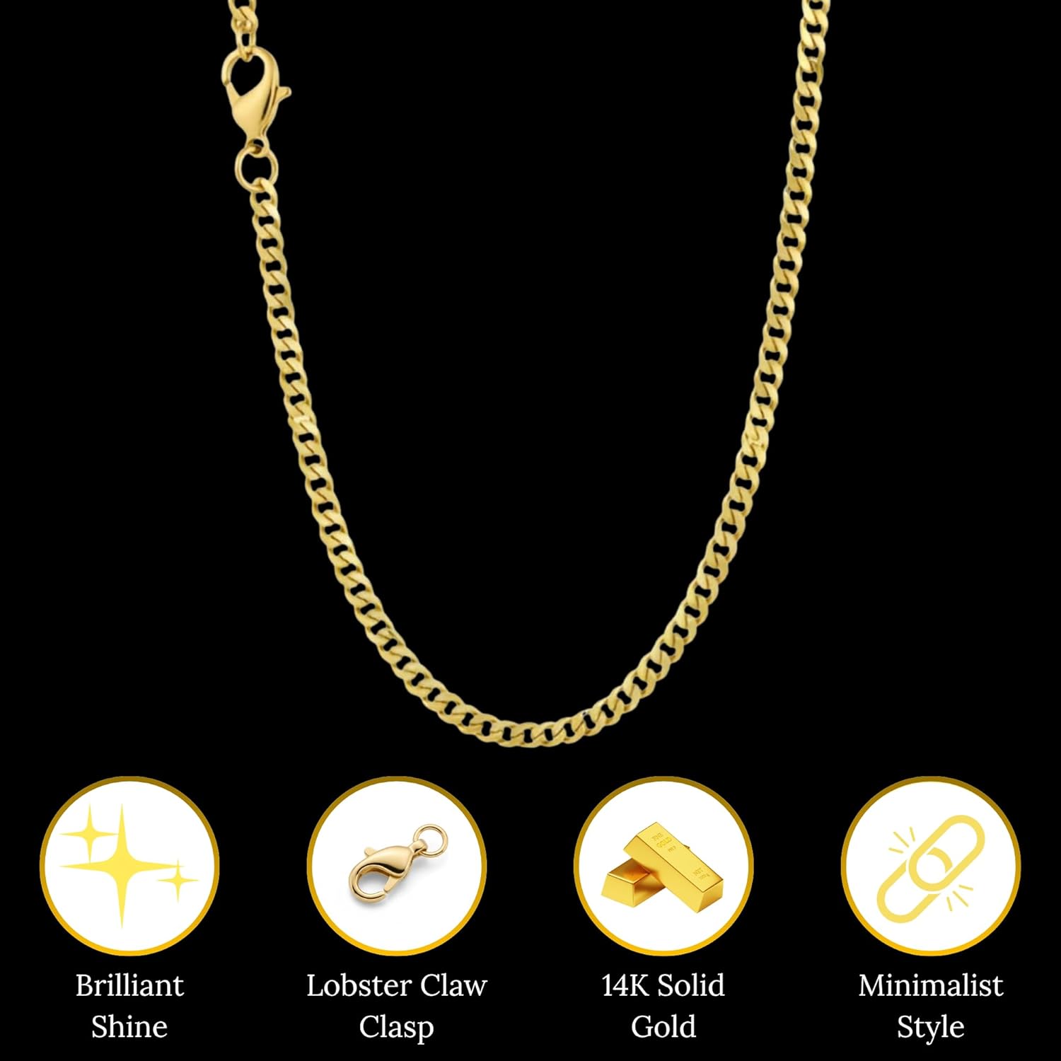 Italian 14K Solid Yellow Gold Cuban Link Curb Chain Necklace for Men & Women Diamond Cut with Lobster Claw Clasp Real 14K Real Gold Chain Jewelry (2mm - 5.5MM) - Image 7