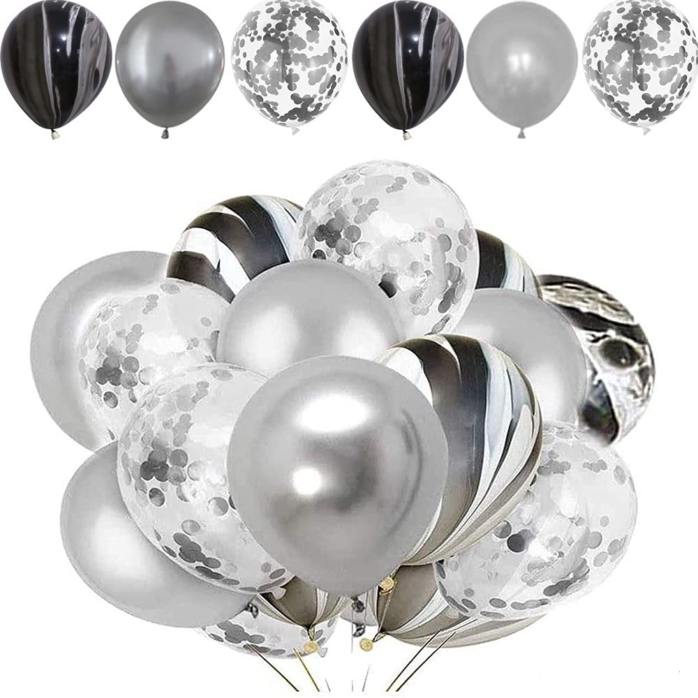 Birthday Party Decoration Birthday Balloons 40pcs Silver And Black 12 Inch Latex Party Balloons for Wedding Engagement Birthday Party Decorations