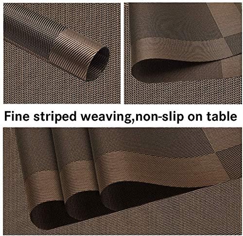 Image of PVC Placemats with Table Runner Crossweave Woven Vinyl Heat-Resistant Table Mats Non-Slip Washable for Kitchen Dinning Table (4Placemat+Runner180cm-Brown)