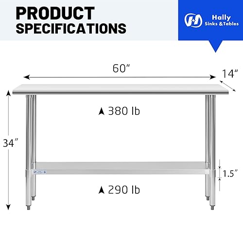 Vista 14 de Hally - Mesa de trabajo y preparación de acero inoxidable de 24 x 30 pulgadas, mesa comercial con certificación NSF de gran resistencia con estante