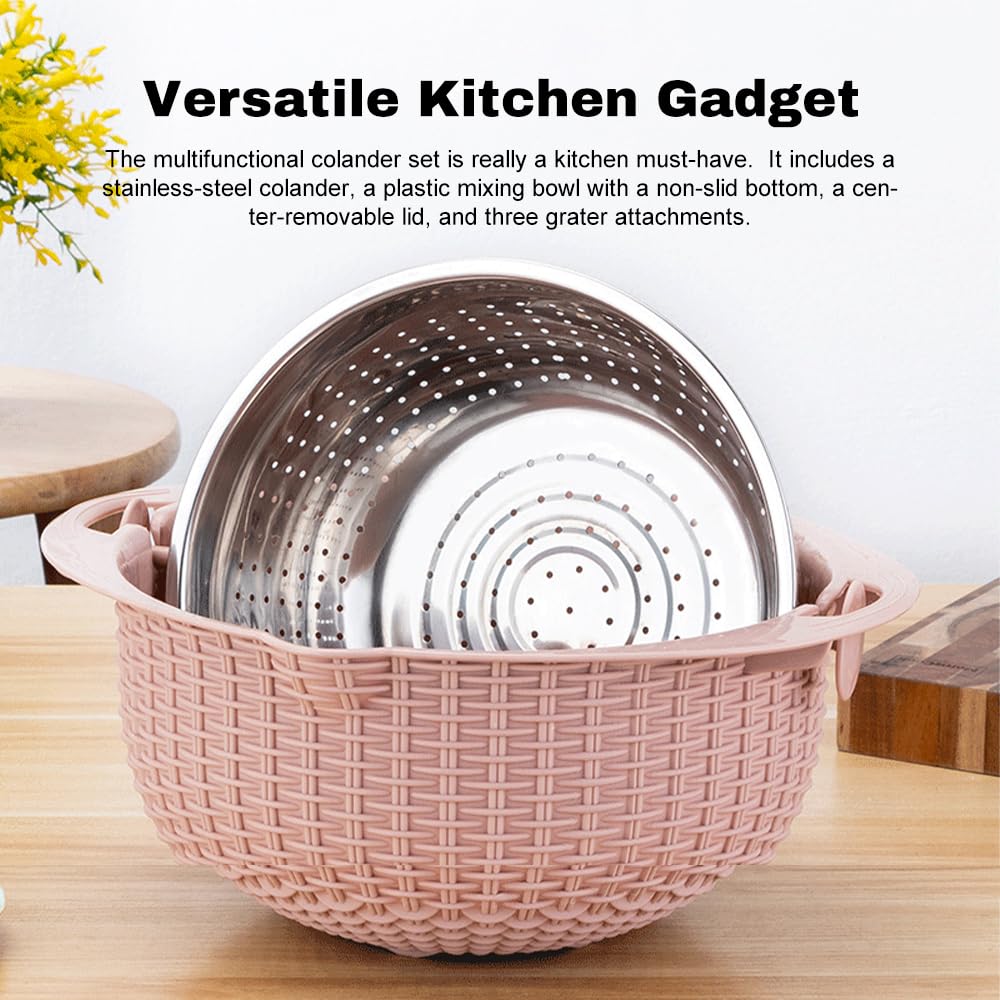 4 in 1 Colander mit Schüssel -Set, Lebensmittelsieb mit 3 Größen und Deckel für Küche, Pastasieb, Gemüsewäsche, Obstreiniger, Obstwaschschale, Kochen für Frauen anwesend (Blau)