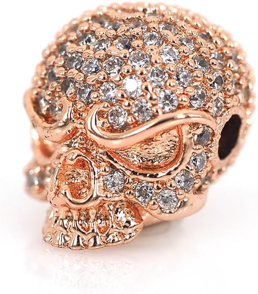 SouthBeat Skull Head Spacer Beads,Clear CZ Cubic Zirconia for Men Women Bracelet Charms Bead Punk DIY Jewelry Making 10x13mm 10Pcs MixColor