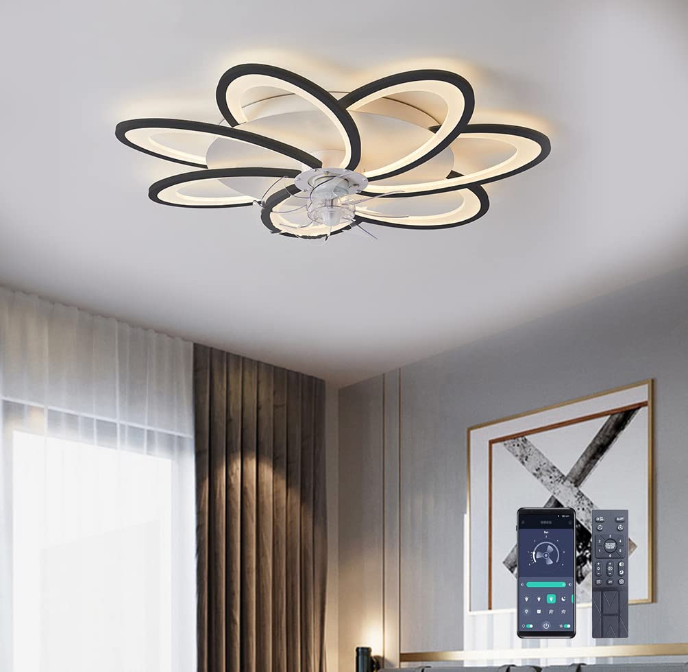 Plafonnier LED moderne fleur blanc 36W dimmable avec télécommande pour salon