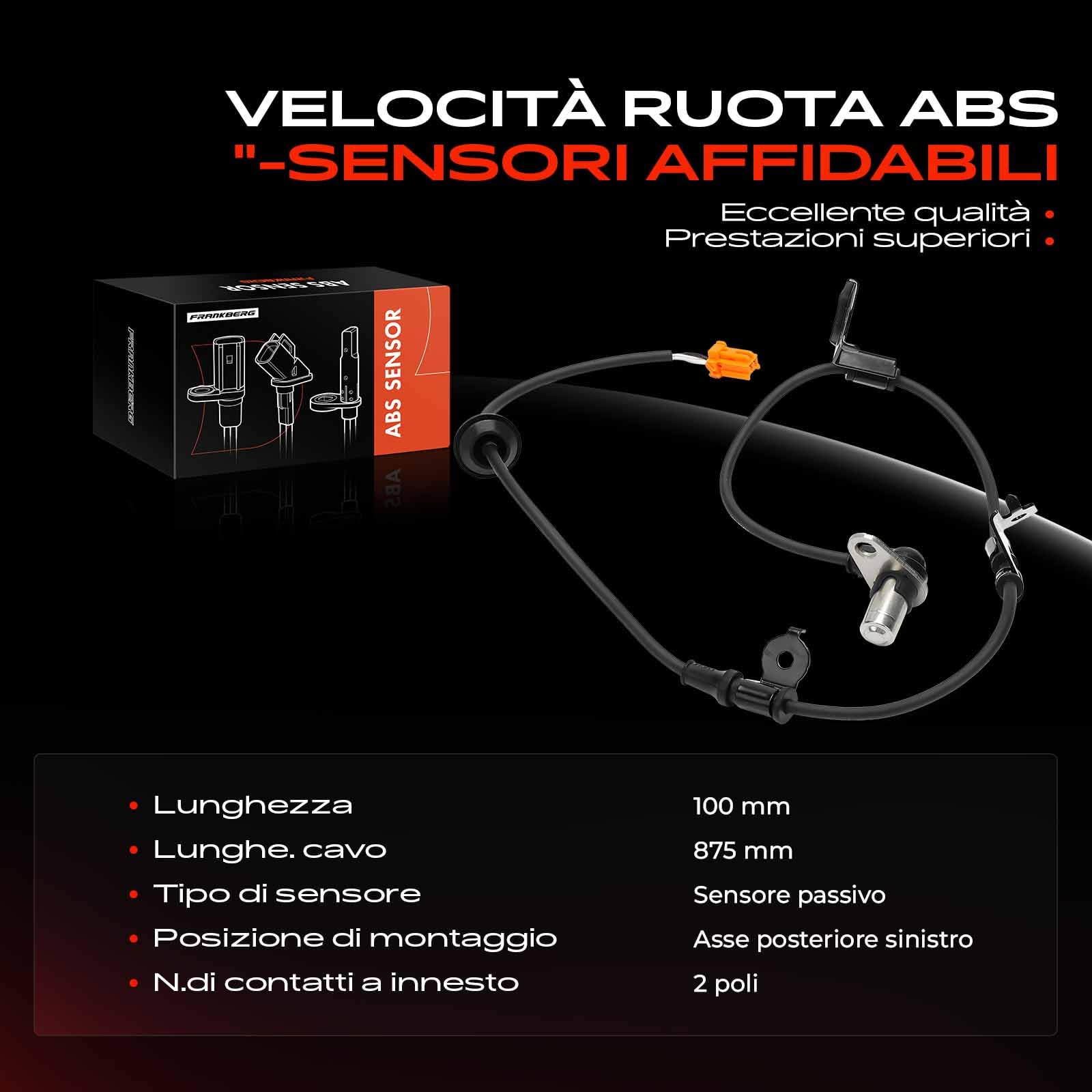 Frankberg Sensore Velocità Ruota ABS Sensore ABS 2-Poli Compatibile con HR-V GH 1.6 16V 4WD 1.6 16V 1999-2007 Replace# 57475S2H953,57475S2H954