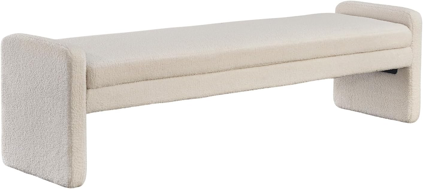 Signature Design by Ashley Lembertson 70" Beige Faux Shearling Accent Bench - Modern Bedroom Entryway Seating, No Assembly