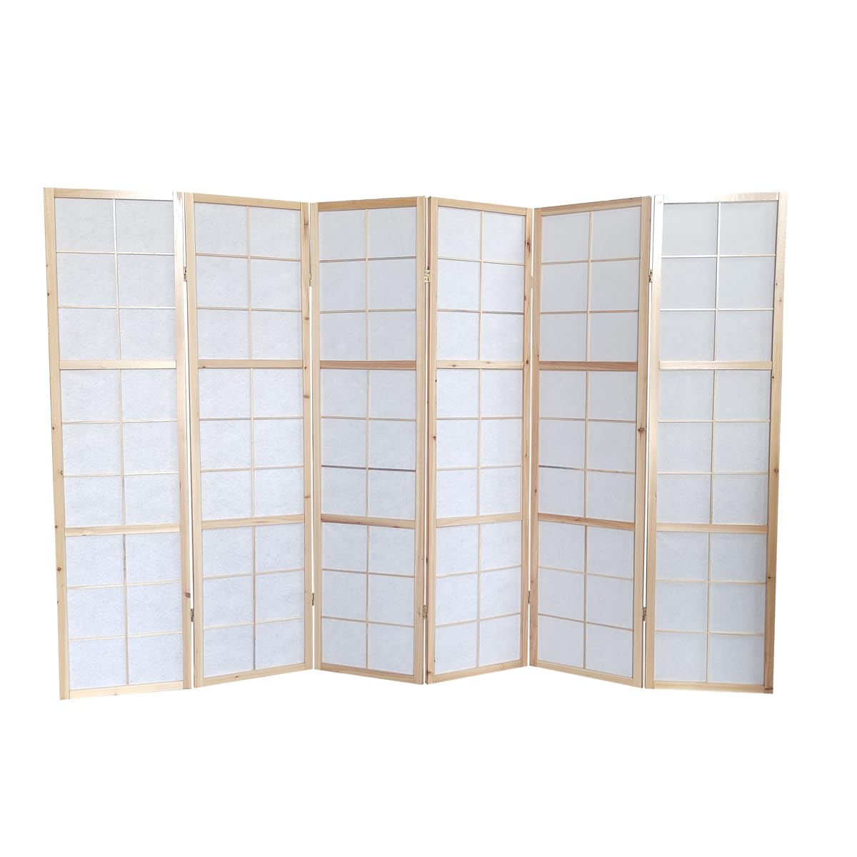 PEGANE Paravent Japonais Bois Naturel, séparateur de pièce 6 pans - Hauteur 175 cm x Longueur 264 cm