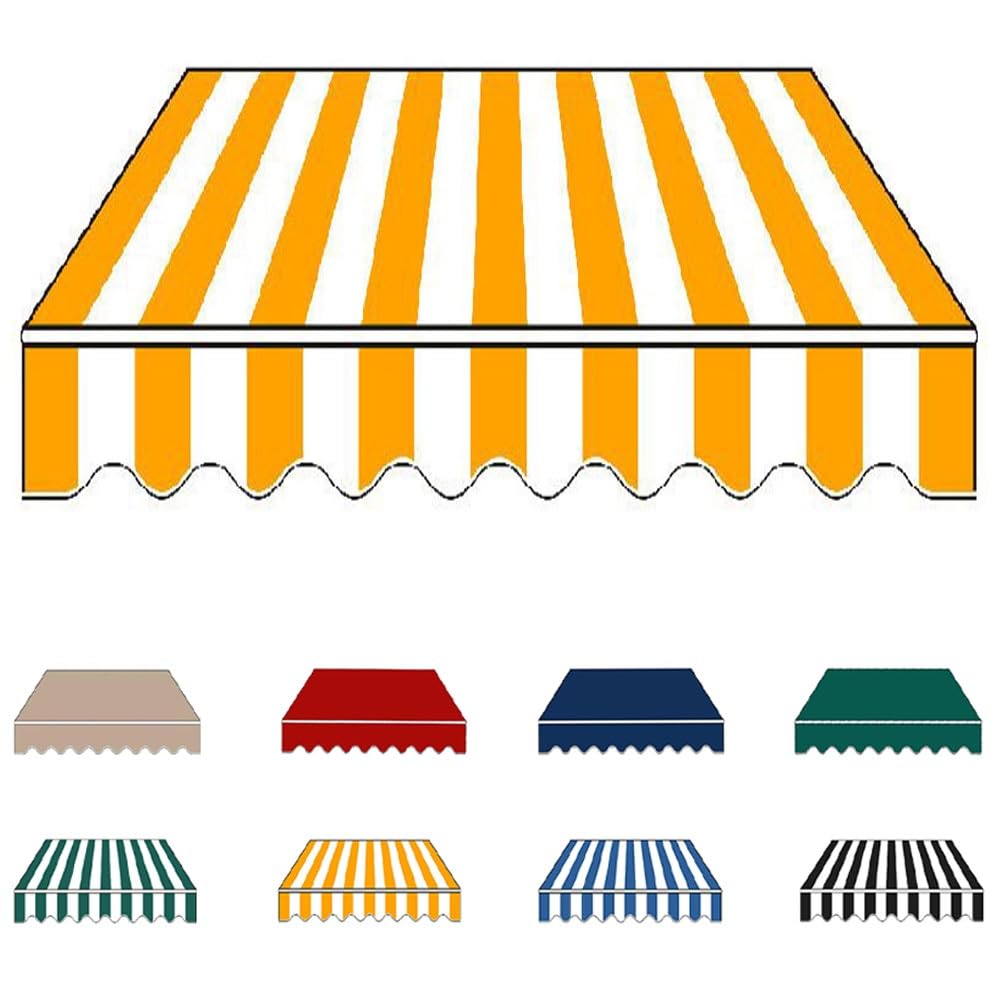 Tissu De Remplacement pour Auvent 4x3.0m, Tissu De Rechange pour Store Banne pour Patio, Toile De Store Banne Rétractable pour Porte-fenêtre(Orange-White,4x3.5m(13x11.5ft))
