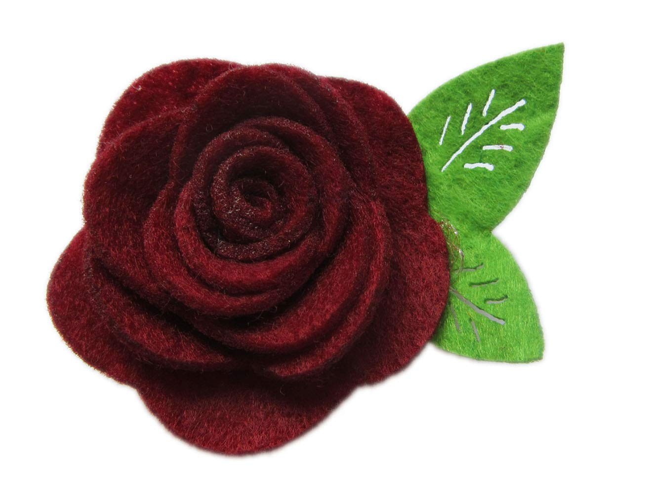 YYCRAFT 20 Pcs 2" Felt Rosette with Leaf,Felt Rose Flowers Applique for DIY Headband Hair Accessory Craft(Burgundy)