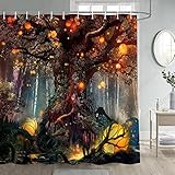 Gdmoon Forest Fairy Tales Shower Curtain Magic Large Tree Lanterns Tree of Life Fantasy Plants Natur