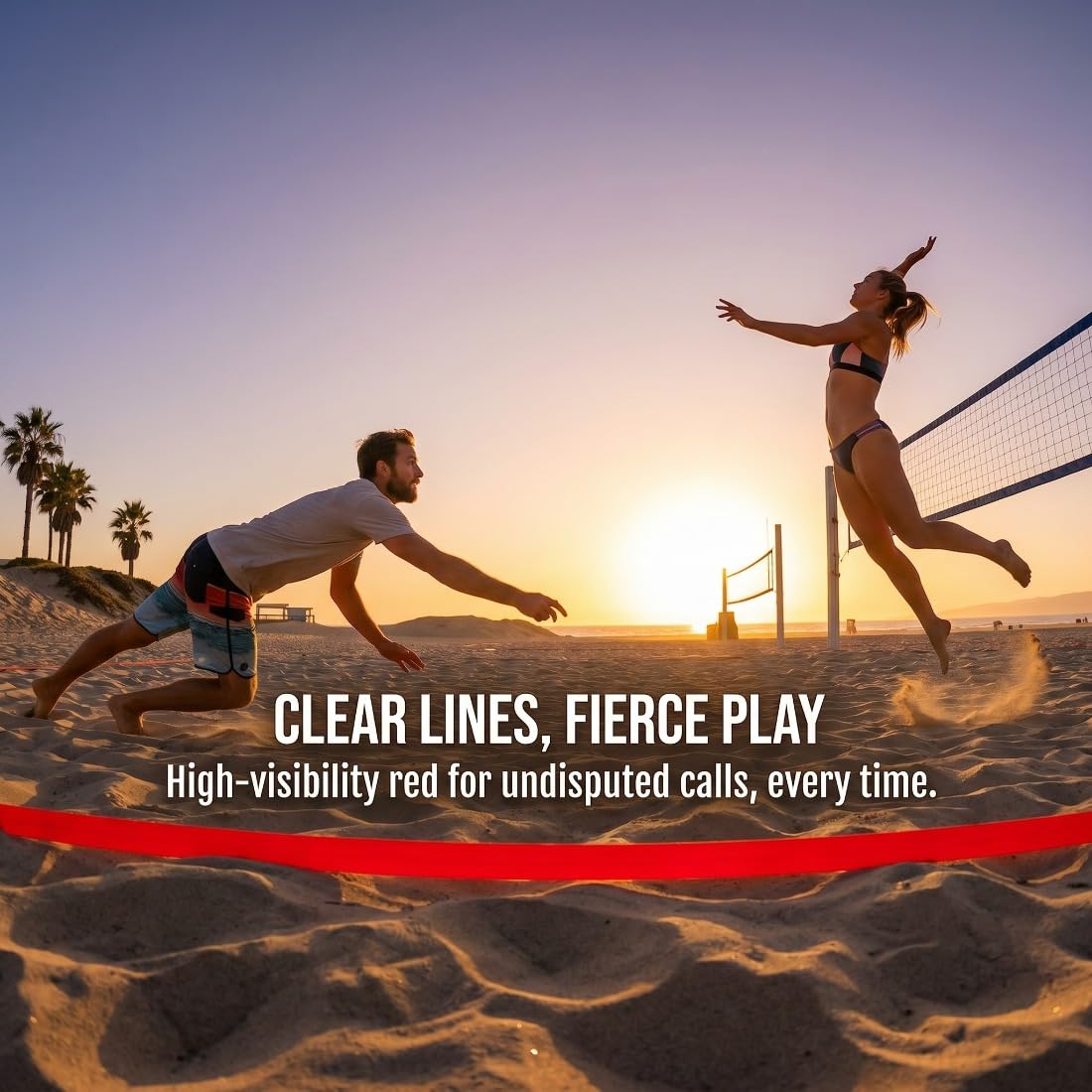 Beachvolleyball Linien Set, Professionelle Volleyball Feldmarkierung für Sandplatz und Garten, Reißfestes Gurtband mit Hoher Sichtbarkeit, Inklusive Erdspieße