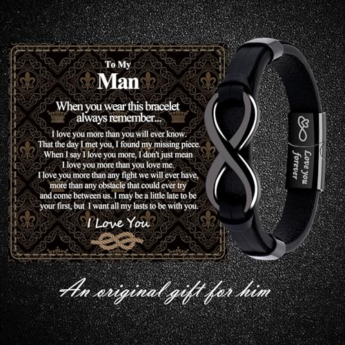 VGWON Mens Infinity Knot Bracelet, Christmas Gift for Him To My Man/Son/Dad Leather Bracelet I Love You Mens Bracelet Mens Birthday Gift Boyfriend Husband Couple2