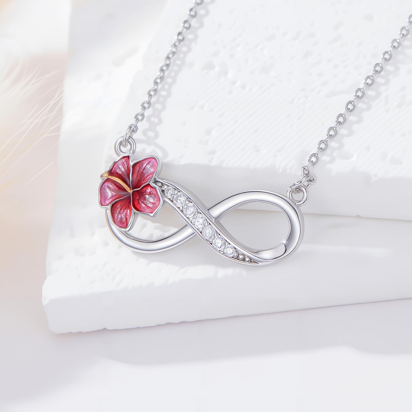 Collana con ciondolo a forma di fiore di ibisco, in argento Sterling 925, con ciondolo a forma di fiore di ibisco, idea regalo per donne e mamme