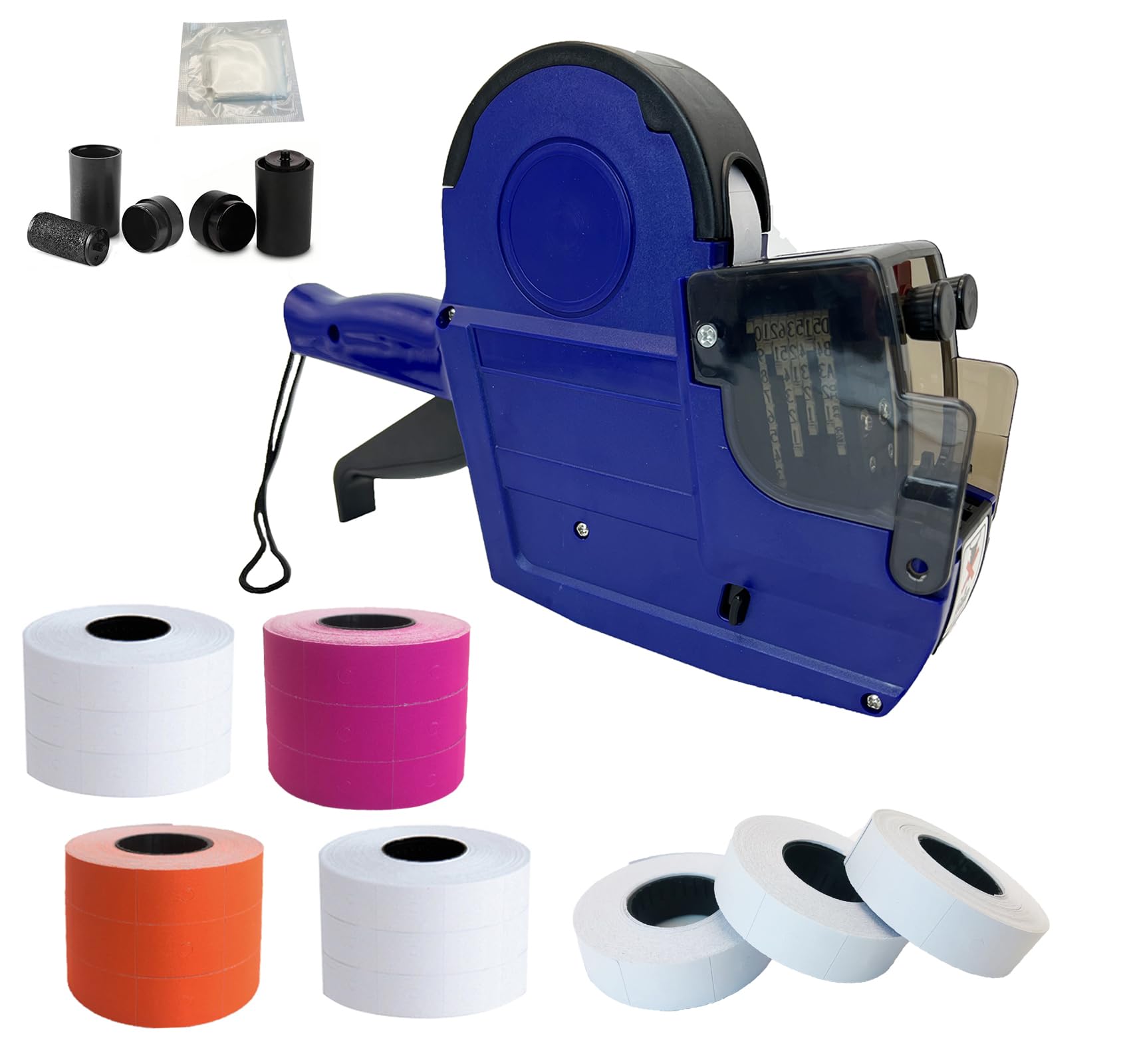 NaviLintek Price Gun Labeler,2 Line 20-Digit Pricing Stickers Machine w/ 1500 Red 1500 Orange 4800 White Labels 2 Ink Rolls,Date Code Tagging Maker for Retail Garage Sale,Label Tag Applicator (Elite)