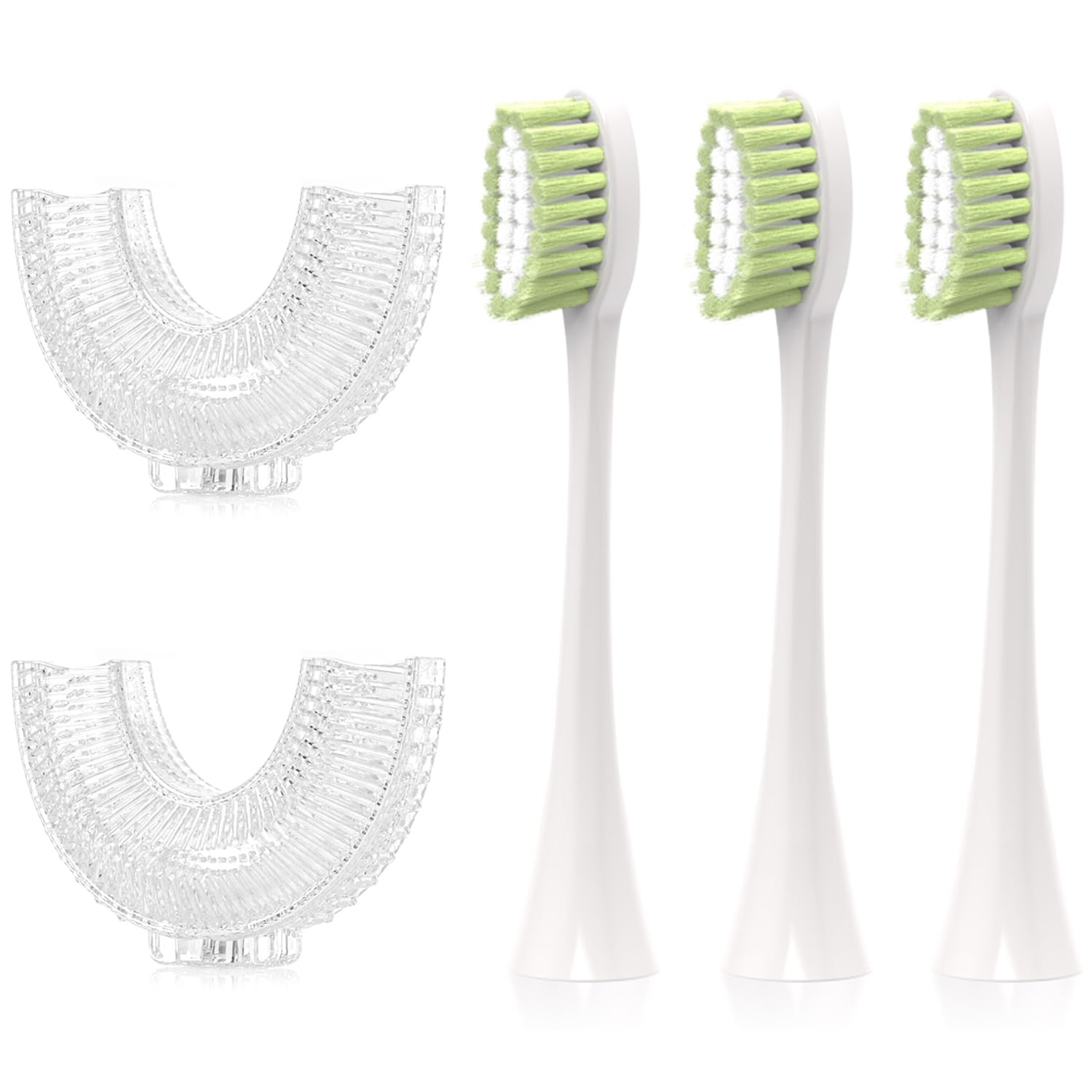 ELOTAME Kids Electric U Shaped Toothbrush Replacement Brush Head - 5 Pack (Age 8-15, Soft, White, Silicone, Nylon Bristles)