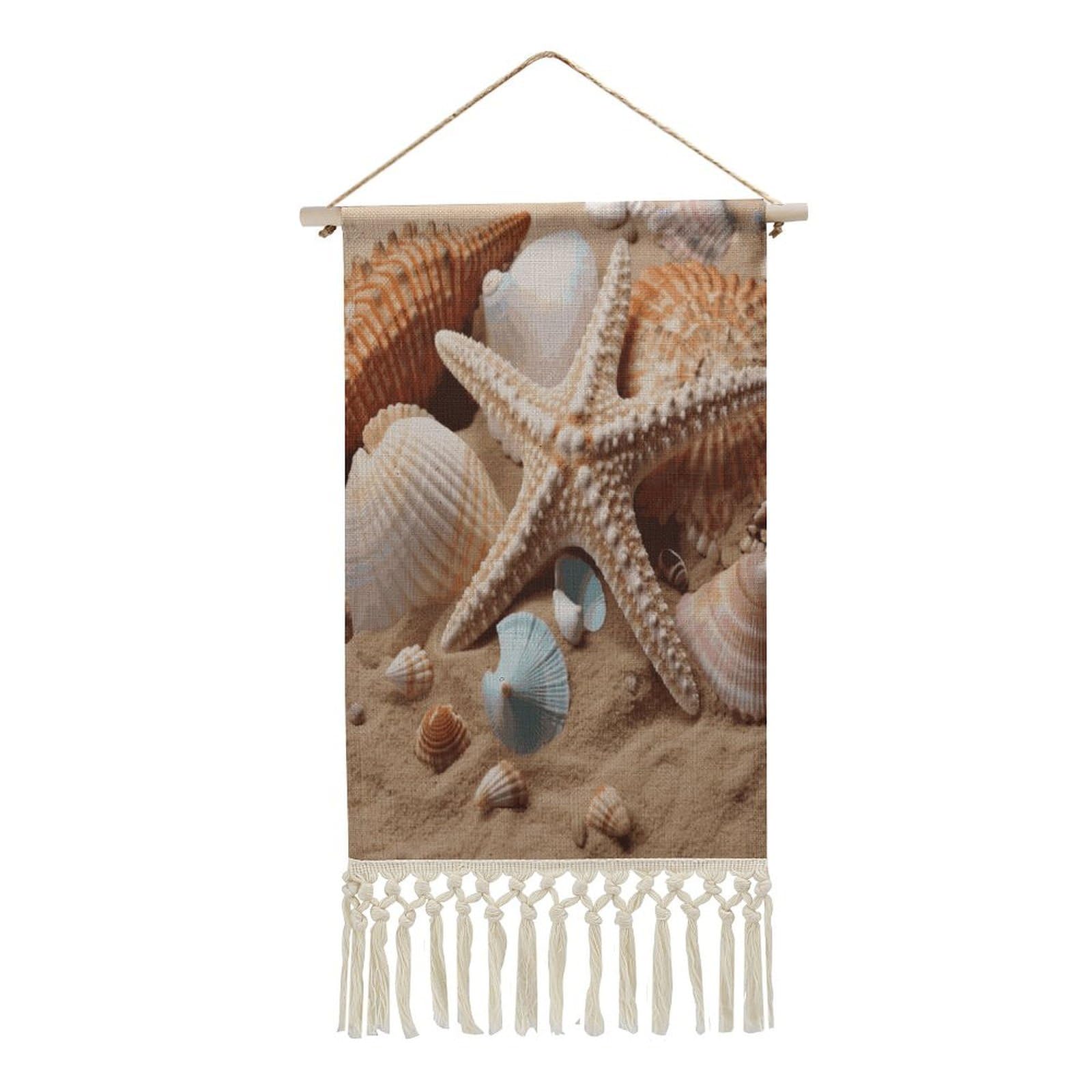 Adfgyerh Style Seashells Starfish Tapestry With Tassels Cotton And Linen Hanging Posters, Wall Art For Travel Gift, Wall Tapestry For Office Home Decor Bedroom Living Room Decor