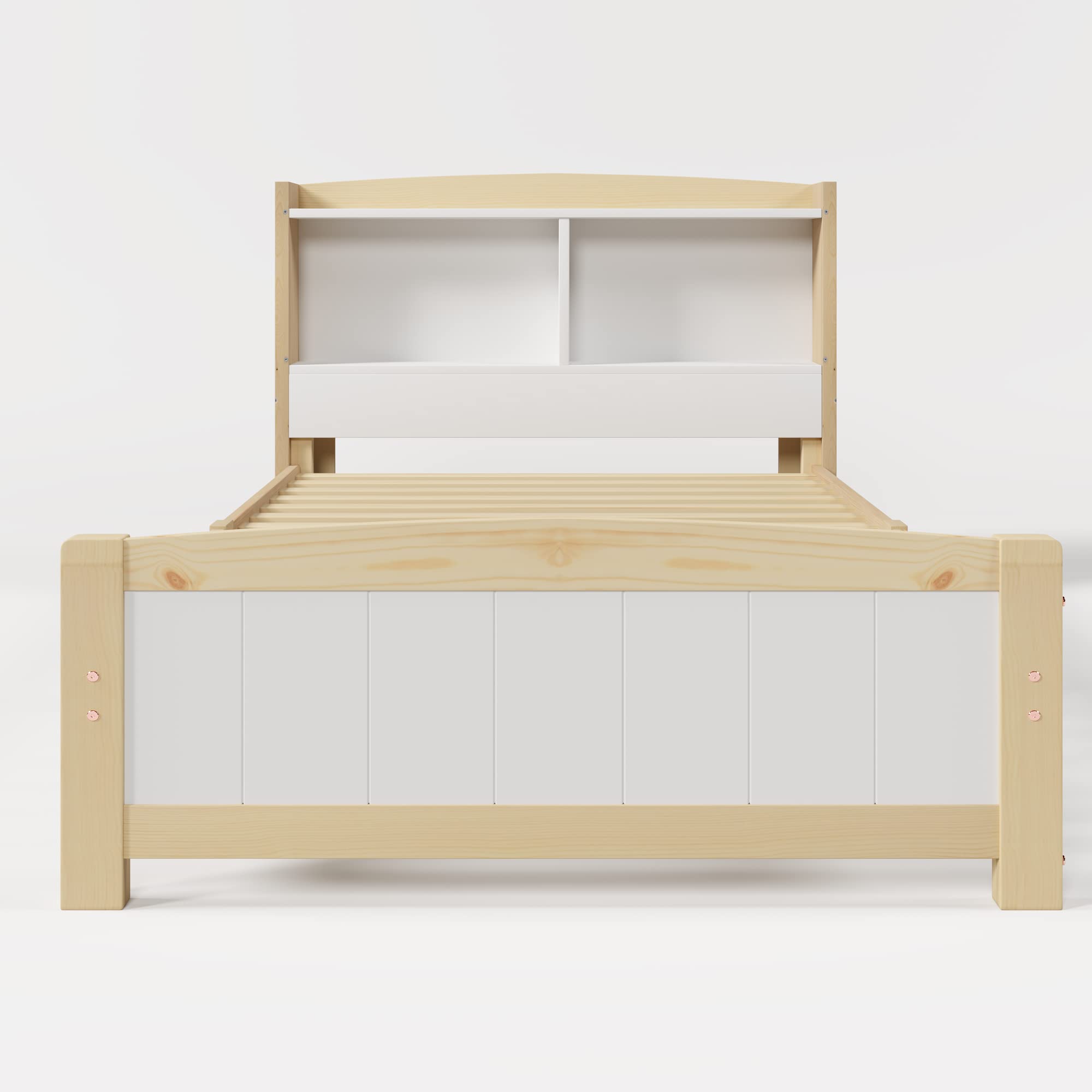 Merax Cama infantil 90x200cm, espacio de almacenamiento de madera maciza individual con soporte de exposición, cama juvenil con somier y cabecero, práctica estructura de cama para habitación infantil