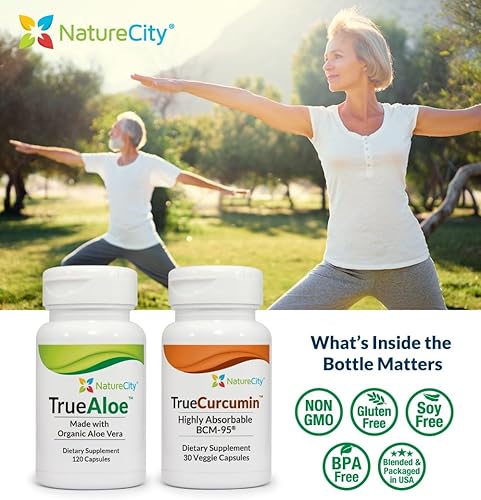 Miniatura 8 de Paquete de apoyo articular True-Aloe hecho con aloe vera orgánico, 120 cápsulas + curcumina verdadera con 500 mg de curcumina BCM-95 altamente