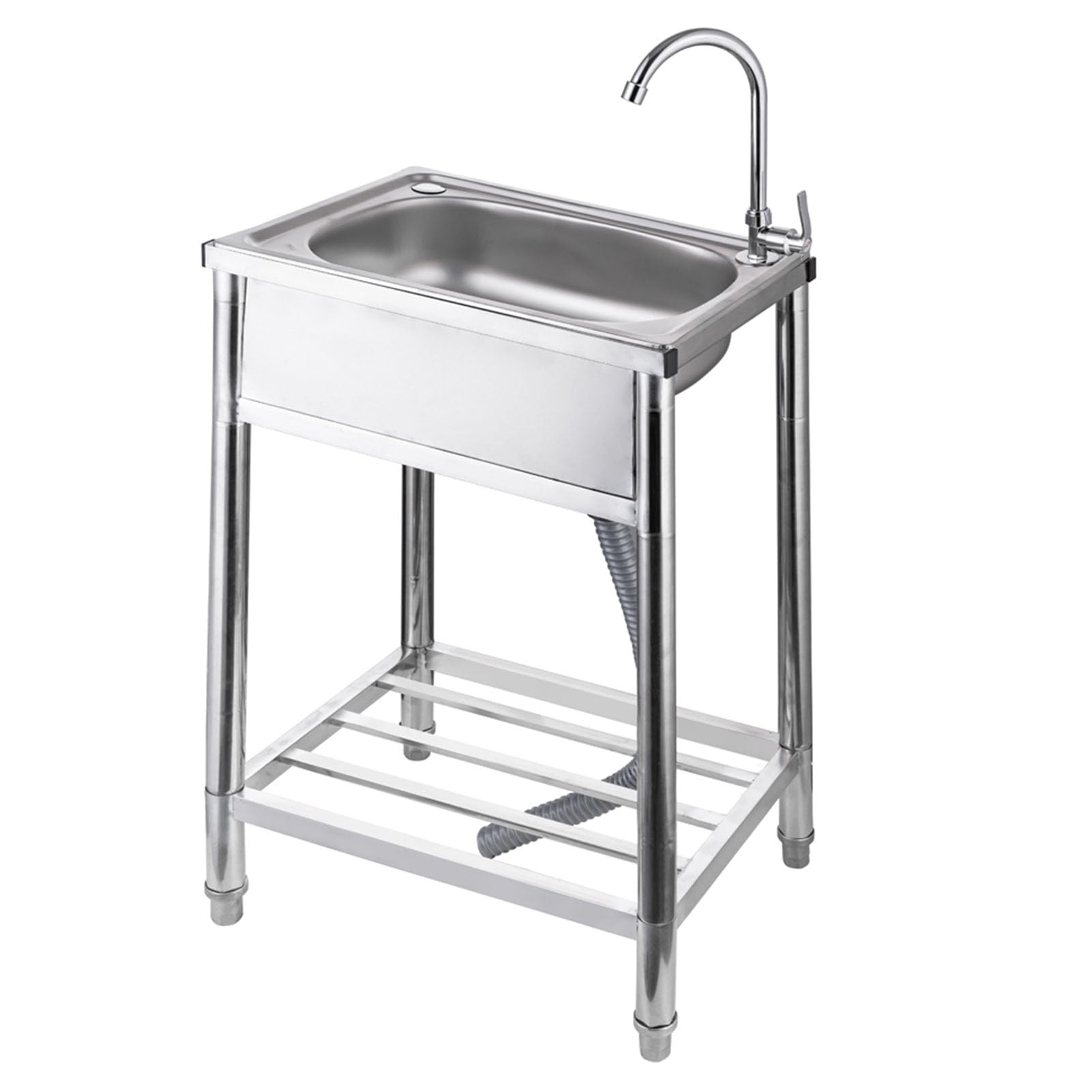 ZQFHSX Catering Sink Portable Kitchen Sink, Stainless Steel Utility Freestanding Commercial with Faucet for Outdoor/Indoor/Garage/Laundry/Utility Room (42×37×75cm)