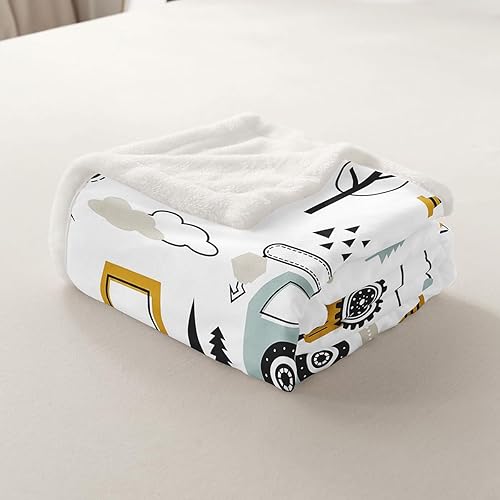 Miniatura 4 de Coche de dibujos animados para niños, manta de forro polar, manta Sherpa de construcción, equipo de decoración, camiones, manta de felpa de dibujos