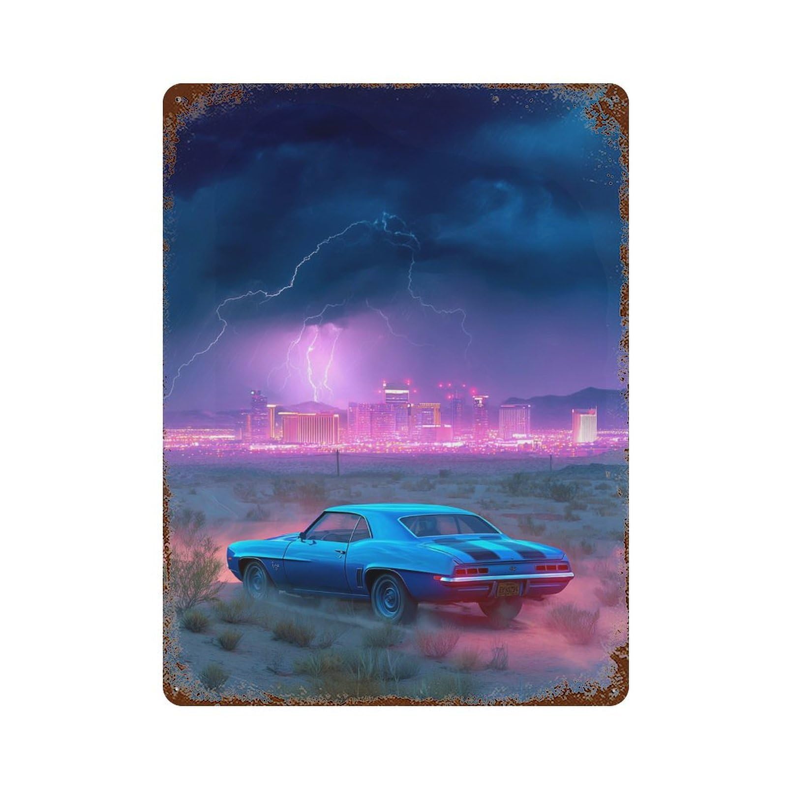Neon Desert Storm Car Vintage Rust Metal Sign 15.7"x11.8", Ideal for Cafe, Home Bar And Lounge Decor