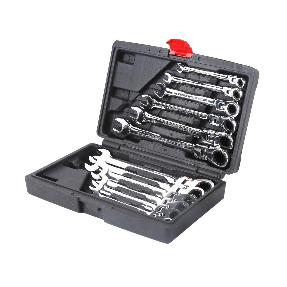 Set di 12 set di chiavi miste, chiave piatta a cricchetto, 8-19 mm, chiavi miste con valigetta attrezzi per riparazione auto e lavori fai da te (chiave flessibile)