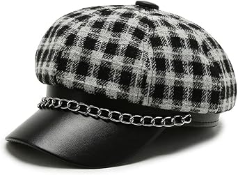 Winter Plaid Beret Hats Newsboy Hats French Beanies Hat for Women