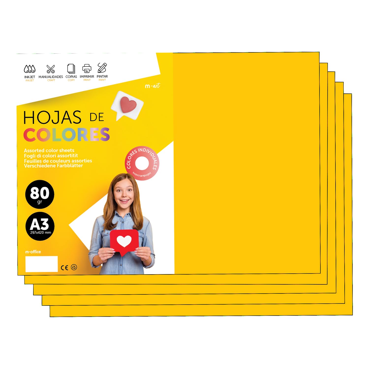 Colourful Paper A3 80 g for Printers & Crafts, Coloured Sheets for Children, Creative Projects, Cards & School m-Office (250 Sheets, Gold)