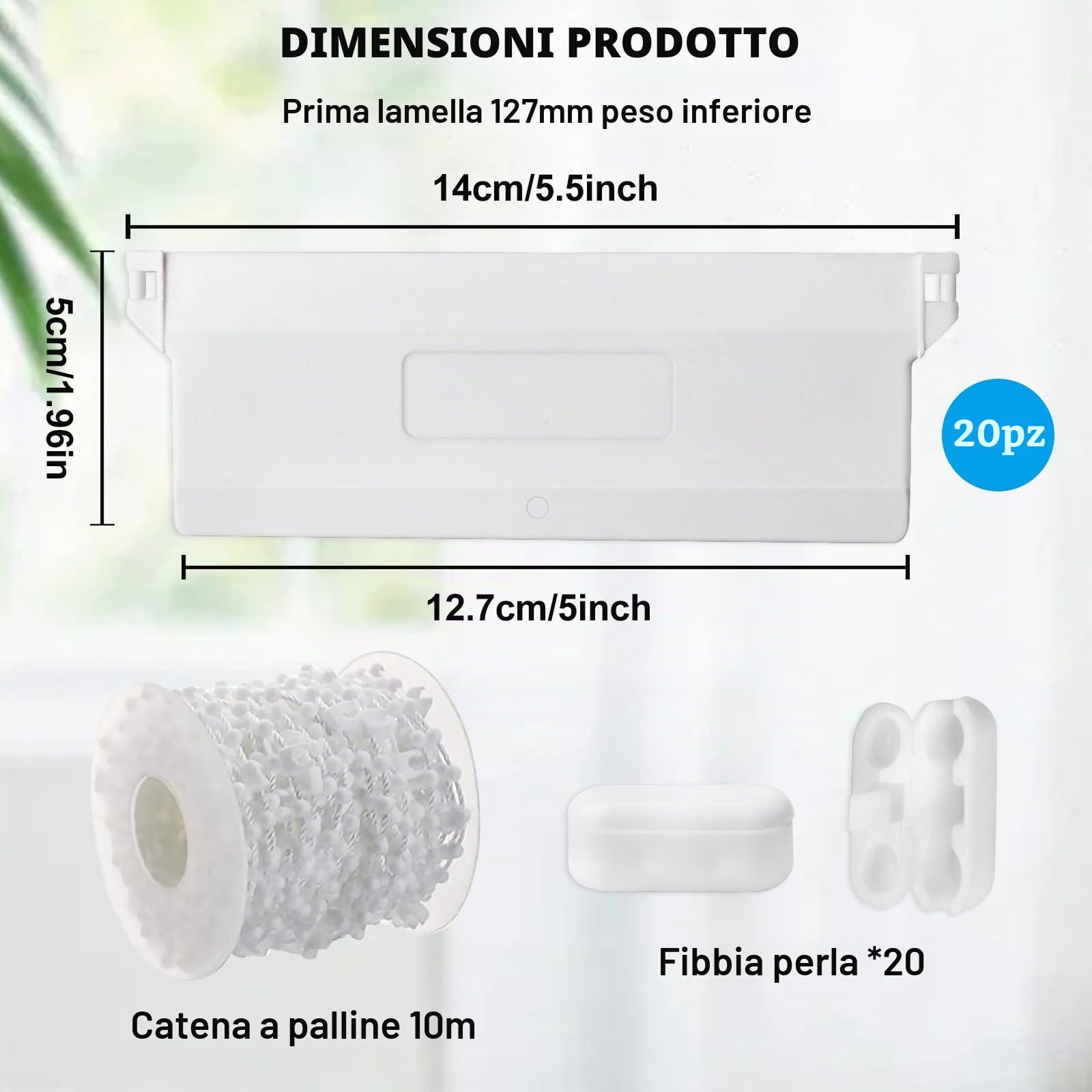 20 pannelli di contrappeso, 127 mm, con catena bianca da 10 m, 20 connettori per catena, per tende, accessori per tende verticali, accessori per finestre