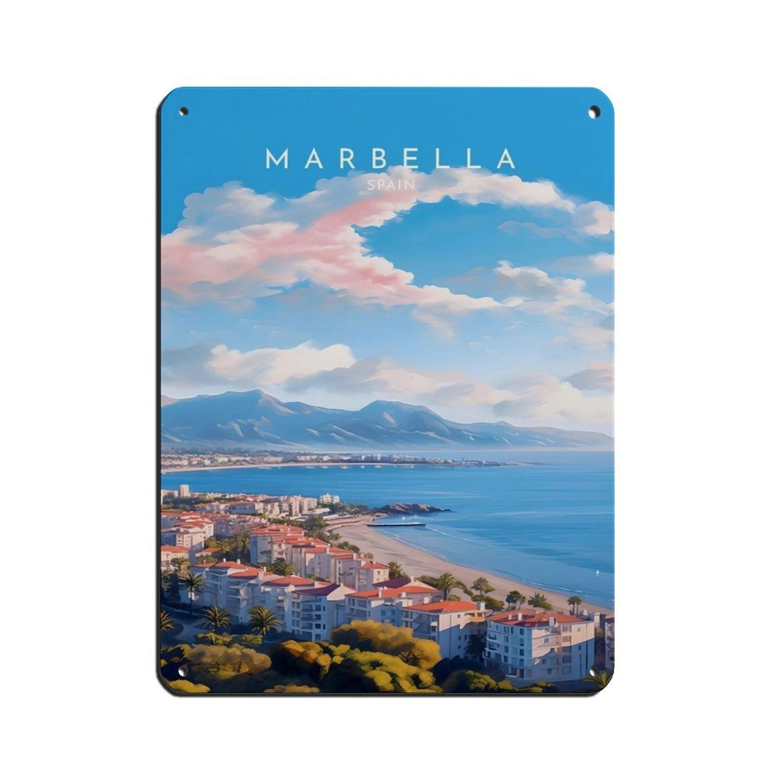 Lxwnze 30L X 40W Cm Marbella Travel- Spain Tin Sign Vintage Metal Pub Club Cafe Bar Home Wall Art Decoration Poster Retro 12X16inch(30X40cm)