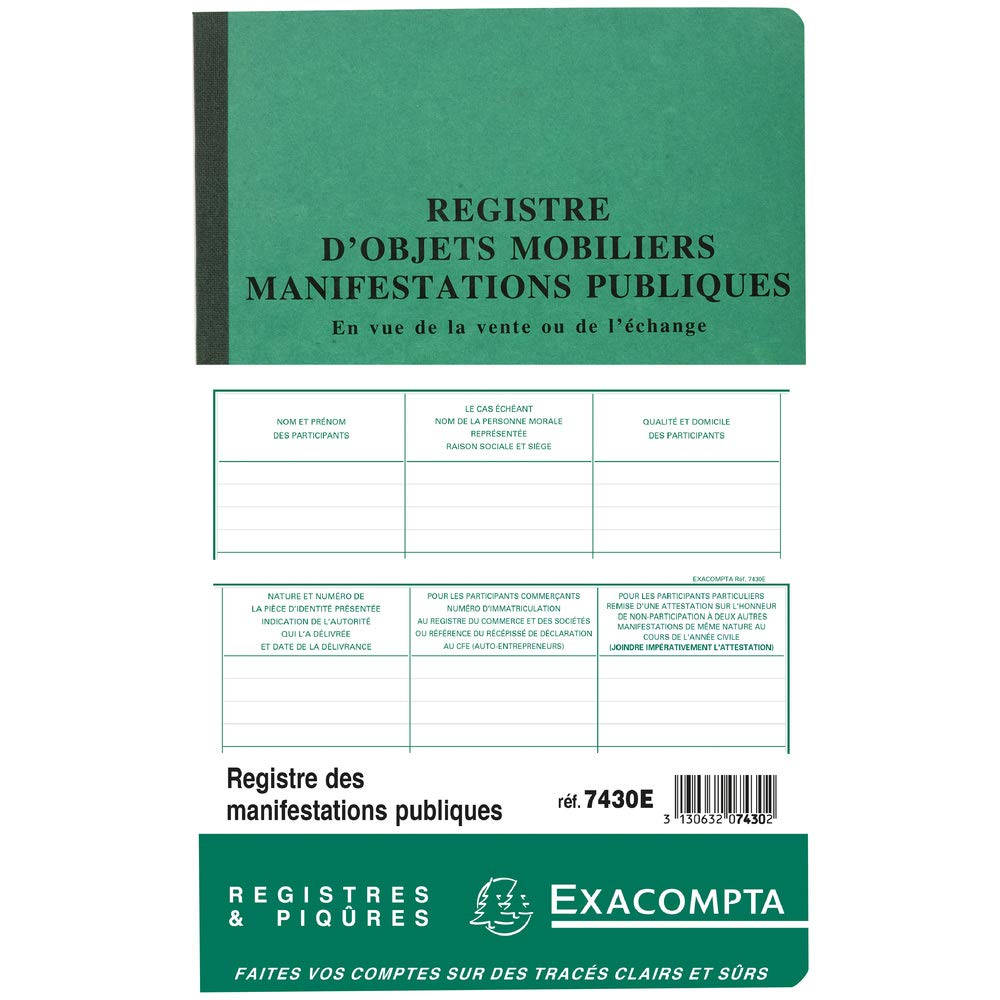 EXACOMPTA Piqûre 32x19,5cm - Registre des manifestations publiques 80pages