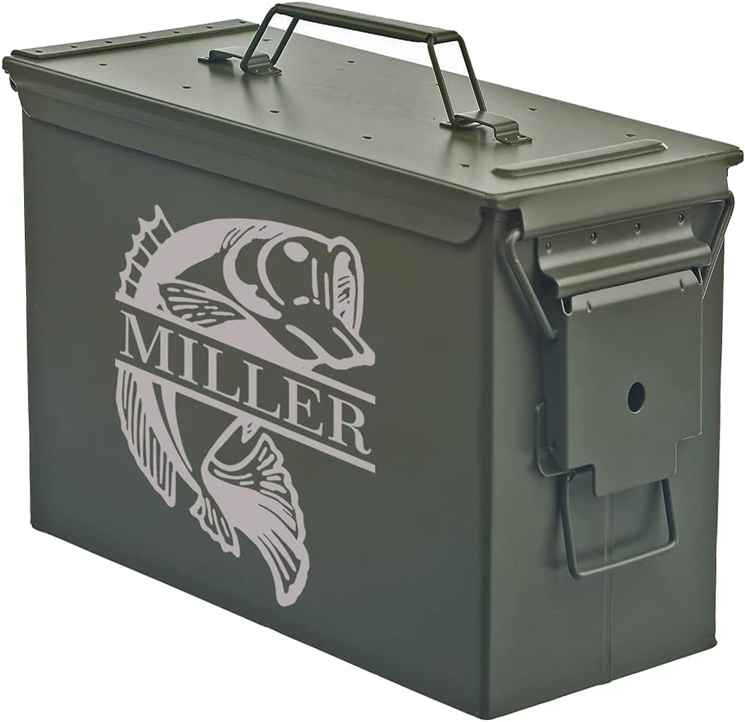 Daylor Personalized Engraved Ammo Can Storage Box Custom Bass Fish (30 Cal)