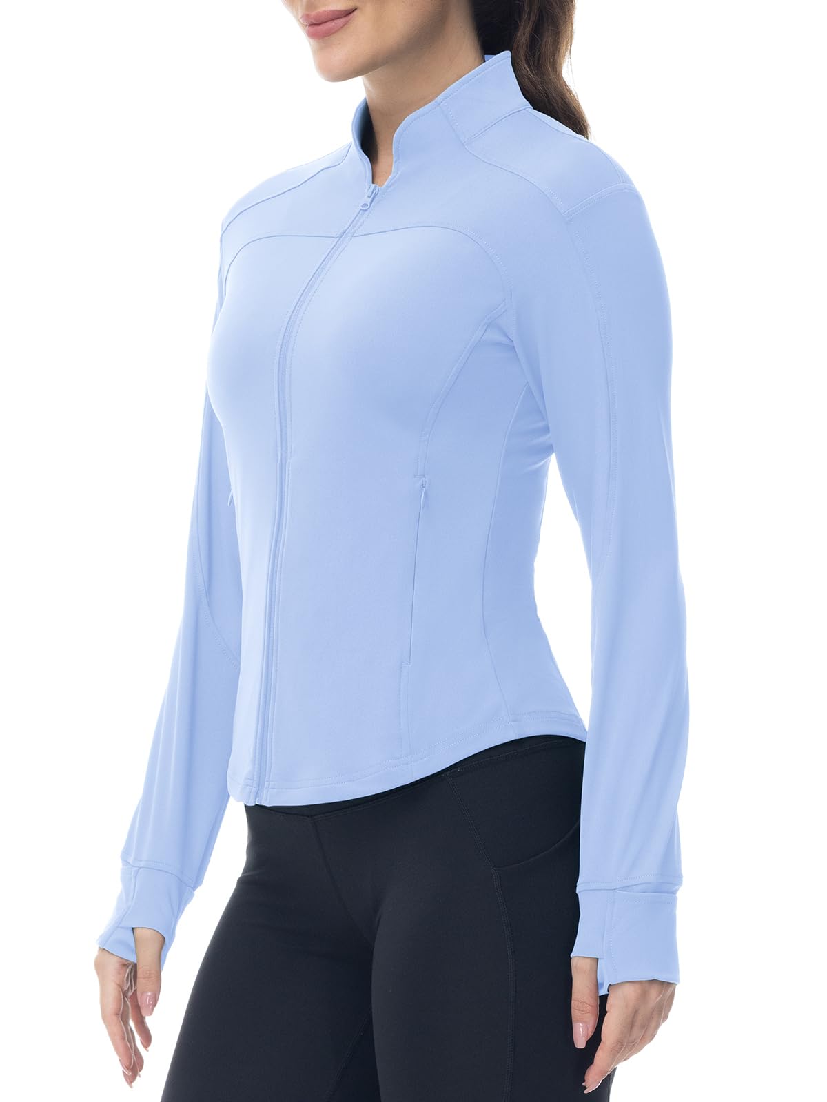 YSENTO Chaqueta deportiva para mujer, chaqueta funcional, chaqueta de senderismo, ligera, manga larga, yoga, gimnasio, deporte, parte superior, transpirable, con orificio para el pulgar