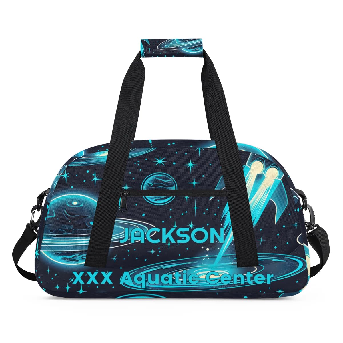 Personalized Cool Cyan Rocket Gym Duffel Bags for Kids Boys with Custom Name Sport Training Travel Bags,Gift for Children,Dark Blue