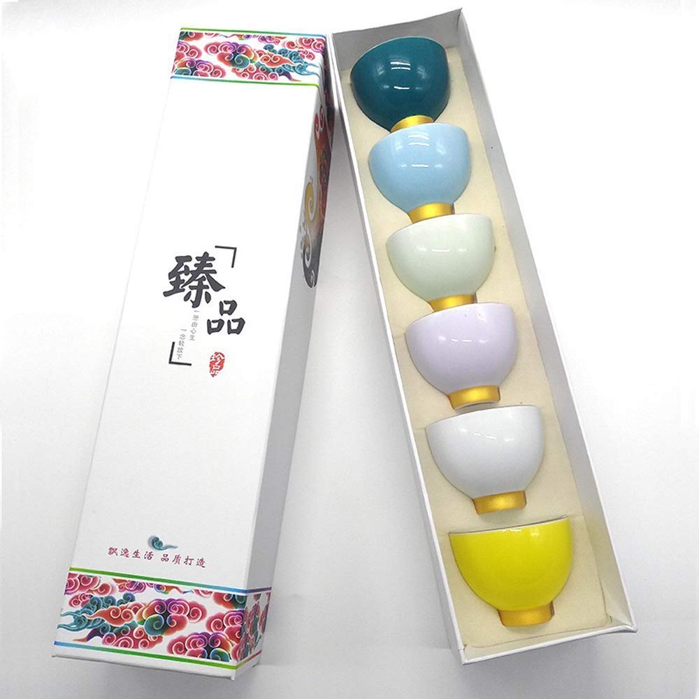 KCHAINKCHAIN 6PCS Handmade Ceramic Cup Set 2.5oz 6 Colors Pottery Teacups Sake Cups for Tea Saki (B)