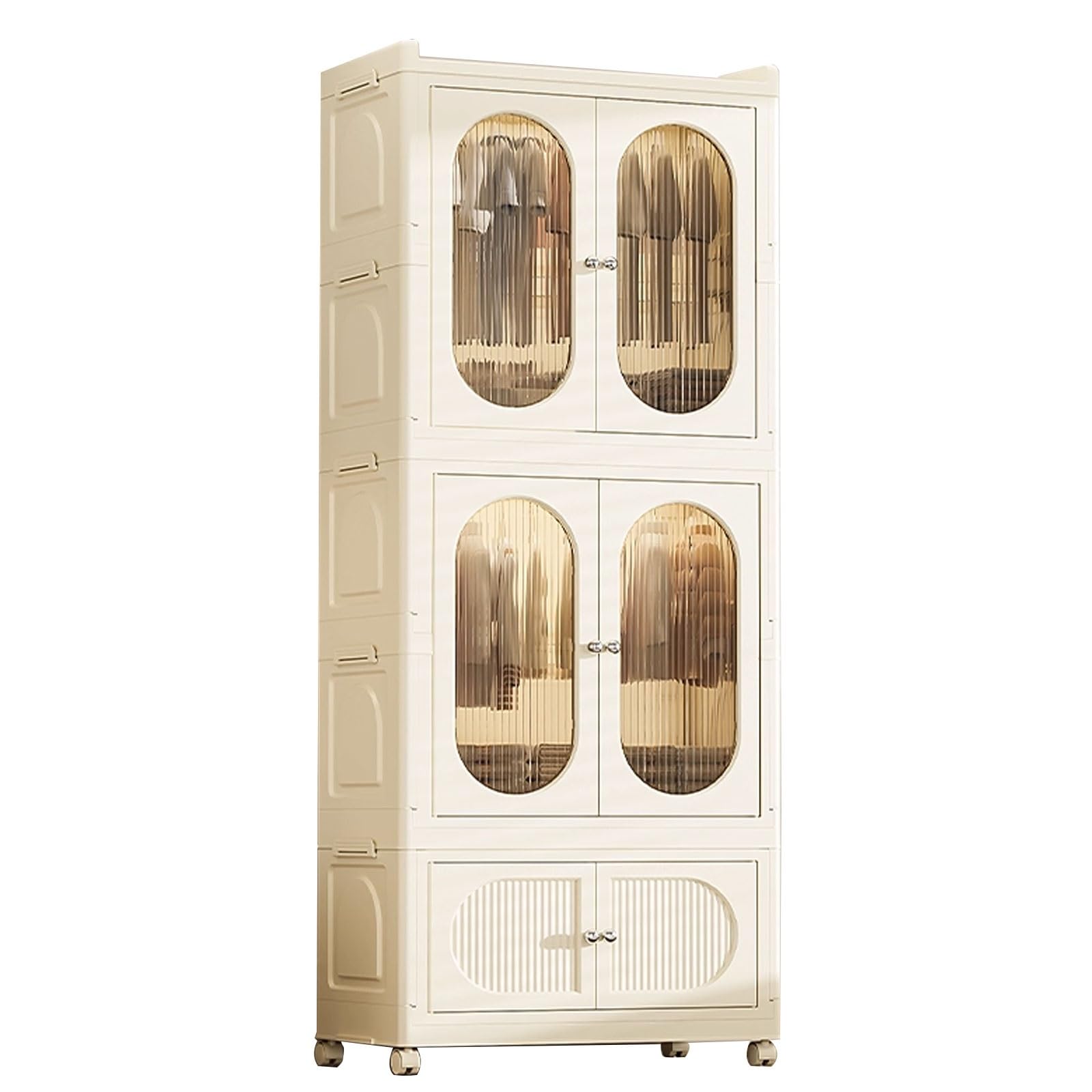 OWOHYG Armoire Portable Closet Wardrobe Foldable Closet Made Of Pp Panels Magnetic Upper And Lower Doors Transparent Viewing Swivel Wheels With Brakes.70x37x173cm