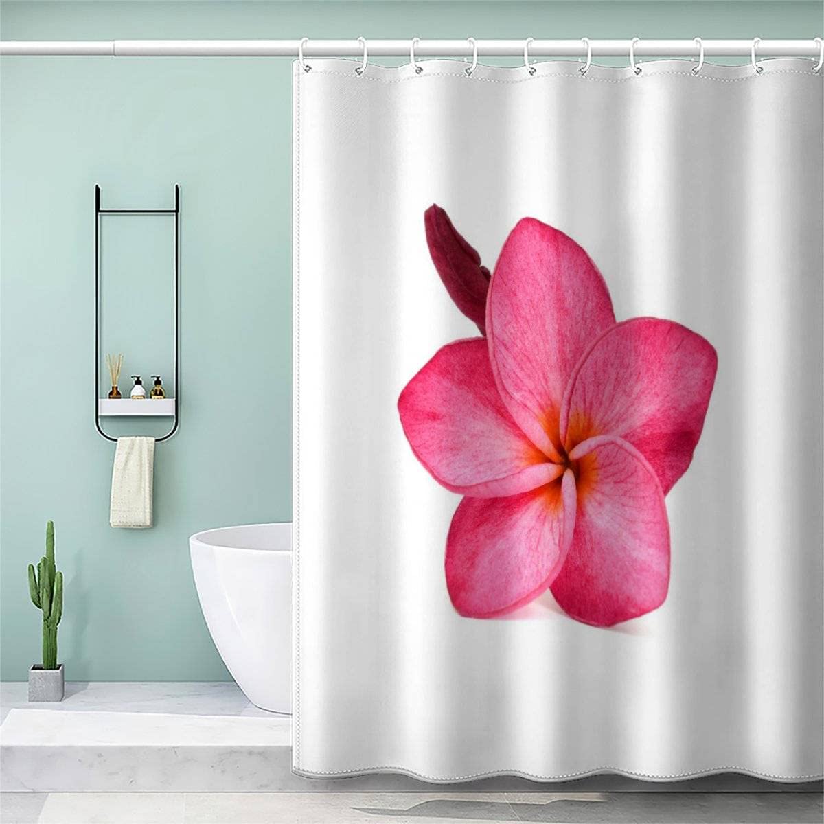 AOLIGL 3D Printed Beautiful Flowers Pink White Shower Curtains with 12 Hooks Pink White Weighted Shower Curtain 200x200 Art Deco Luxury Shower Curtain with Eyelets — image 1