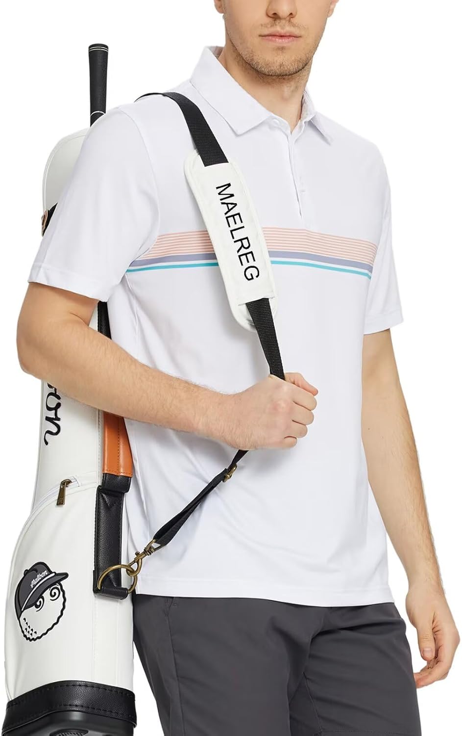 M MAELREG Golf Shirts for Men Short Sleeve Regular Fit Moisture Wicking Performance Casual Striped Print Mens Polo Shirts - Image 3
