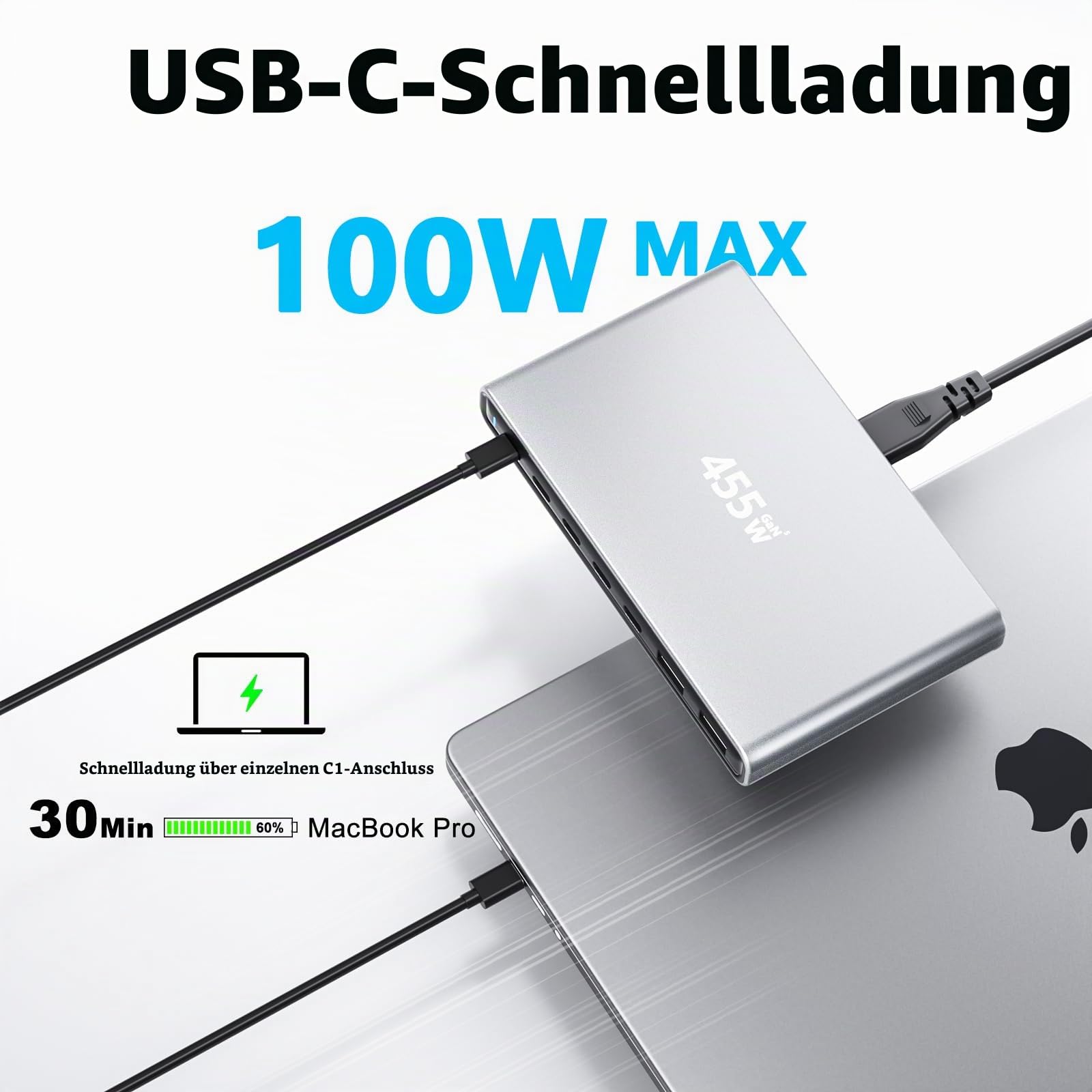 USB C Ladegerät, 455W 7 Port USB ladegerät mehrfach, Multi Port Schnellladestation, GaN PD PPS-Netzteil Kompatibel mit MacBook Pro/Air, Dell, iPhone, Galaxy, Laptops, Tablets, Mobiltelefonen