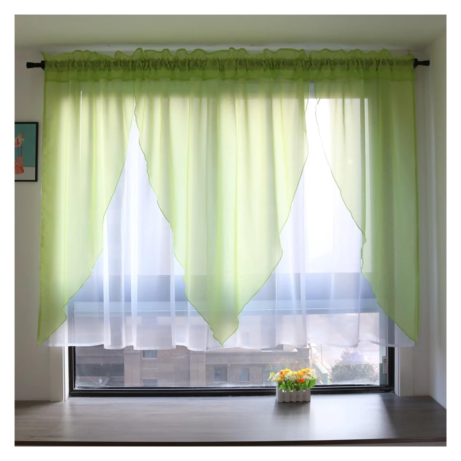 Bistrogardine Solide Voile Schleier Wohnzimmer Balkon Schlafzimmer Vorhang Sheer Kurze Küche Fenster Behandlungen(Sky Blue,Narrow Pleated Tape_W300CM X H140CM)