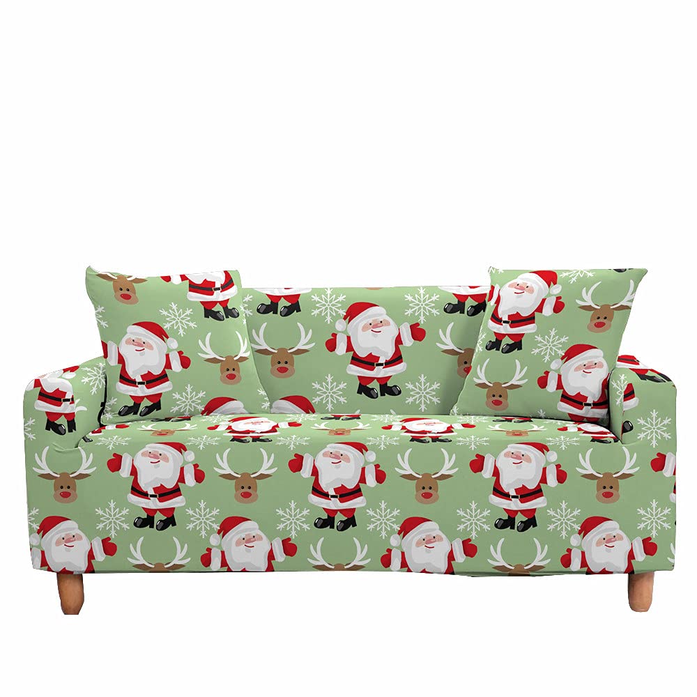 Fansu Navidad Funda de Sofá Elástica para Sofá de 1 2 3 4 Plazas,Ajustable Estampado Navideño Cubre Sofa,Antisuciedad Antideslizante Protector de Muebles (Papá Noel,1 plazas(90-140cm))