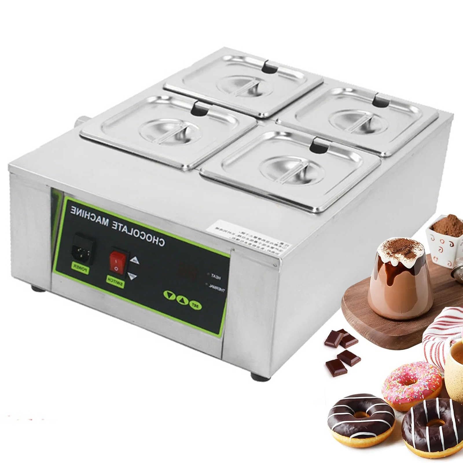 ASerZenith Chocolate Melting Pot, 1000W Chocolate Tempering Machine, Multi-Function Cooling Pot, Suitable For Heating Butter And Cheese,4 Grid