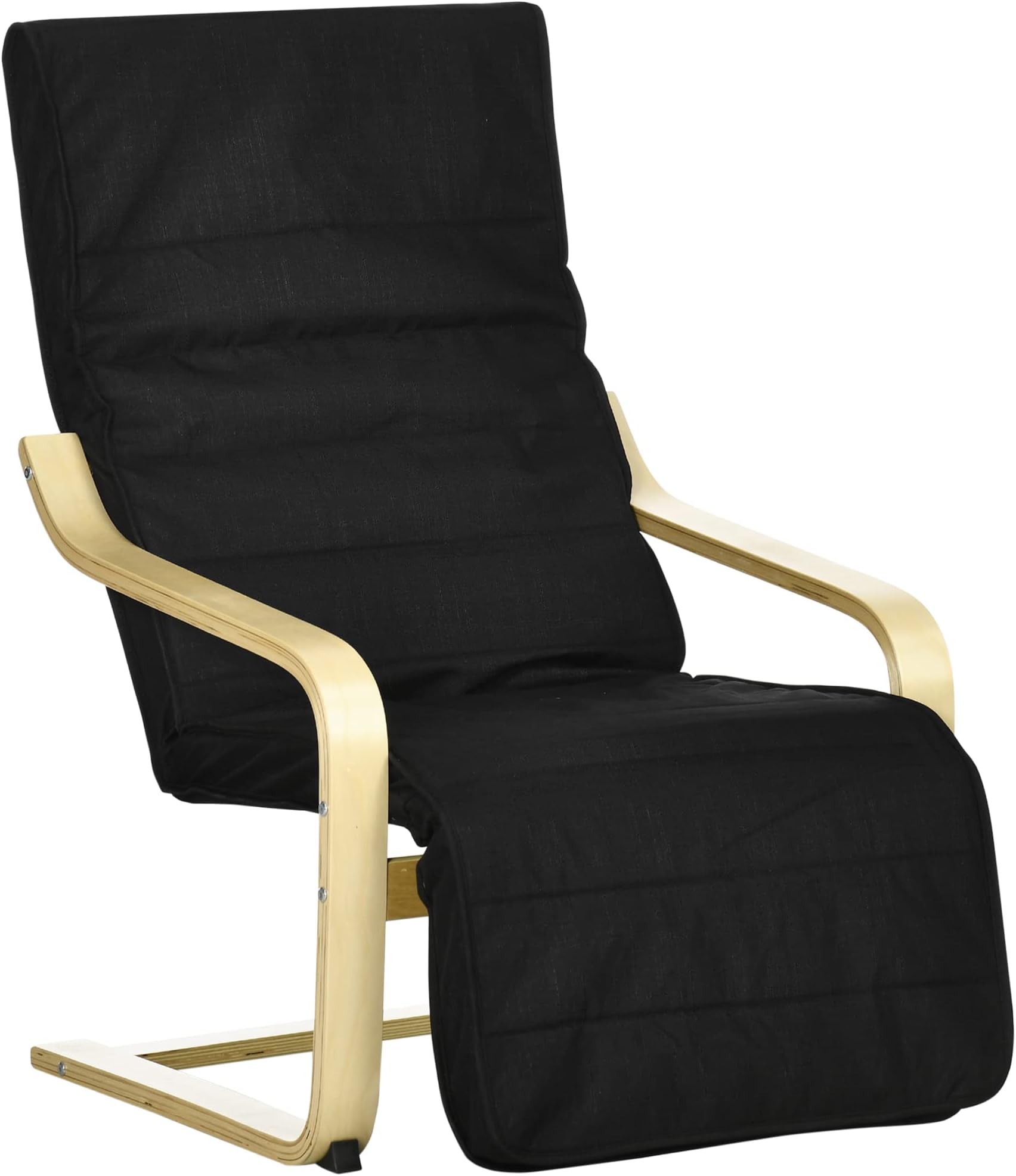 Fauteuil à Bascule avec Repose-Pieds, Réglable sur 5 Niveaux, avec Accoudoirs en Bois, pour Salon, Beige et Naturel