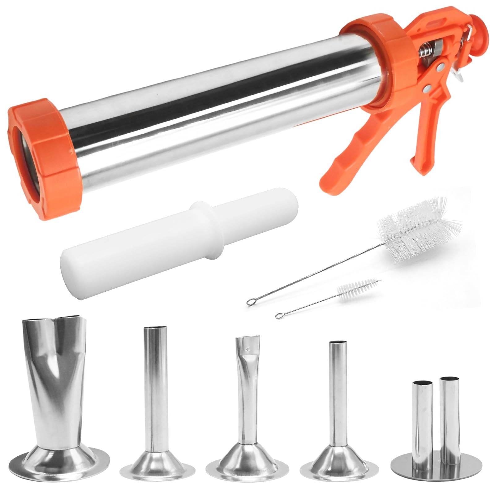 Photo 1 of Hoypeyfiy Stainless Steel Jerky Gun Sausage Maker Sausage Stuffer Handmade Beef Jerky Gun with 5 Stainless Nozzles Meat Pusher Cleaning Brushes Kit (2.5LB)